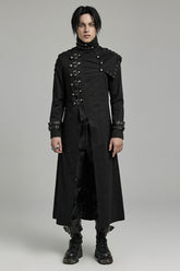 Black Stand Collar Slim Detachable Shoulder Pad Men's Gothic Coat